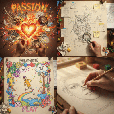 A thoughtful child quietly focused on drawing